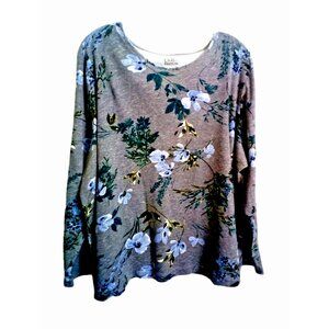 Craft Barrow Floral Knitted Women Top Shirt Plus Size 2X  Round Neck  Long Slvs